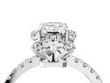 White gold Emerald Halo Diamond Pave Band Ring with Four-Prong Setting_19
