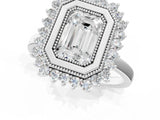 White gold Emerald Halo Diamond Ring with Milgrain Edge and Round Prong Setting_27