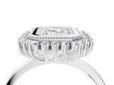 White gold Emerald Halo Diamond Ring with Milgrain Edge and Round Prong Setting_30