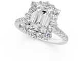 White gold Emerald Halo Diamond Ring with Pavé Band and Prong Setting_21