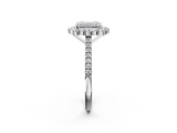 White gold Emerald Halo Diamond Ring with Pavé Band and Prong Setting_25