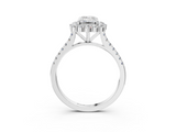 White gold Emerald Halo Diamond Ring with Pavé Band and Prong Setting_26