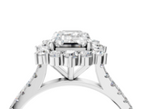 White gold Emerald Halo Diamond Ring with Pavé Band and Prong Setting_28