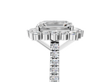 White gold Emerald Halo Diamond Ring with Pavé Band and Prong Setting_29