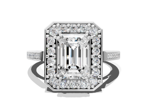 White gold Emerald Halo Diamond Ring with Split Shank and Four-Prong Setting_38