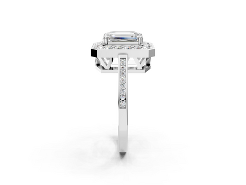 White gold Emerald Halo Diamond Ring with Split Shank and Four-Prong Setting_39