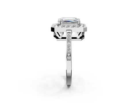 White gold Emerald Halo Diamond Ring with Split Shank and Four-Prong Setting_40
