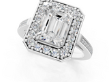 White gold Emerald Halo Diamond Ring with Split Shank and Four-Prong Setting_41