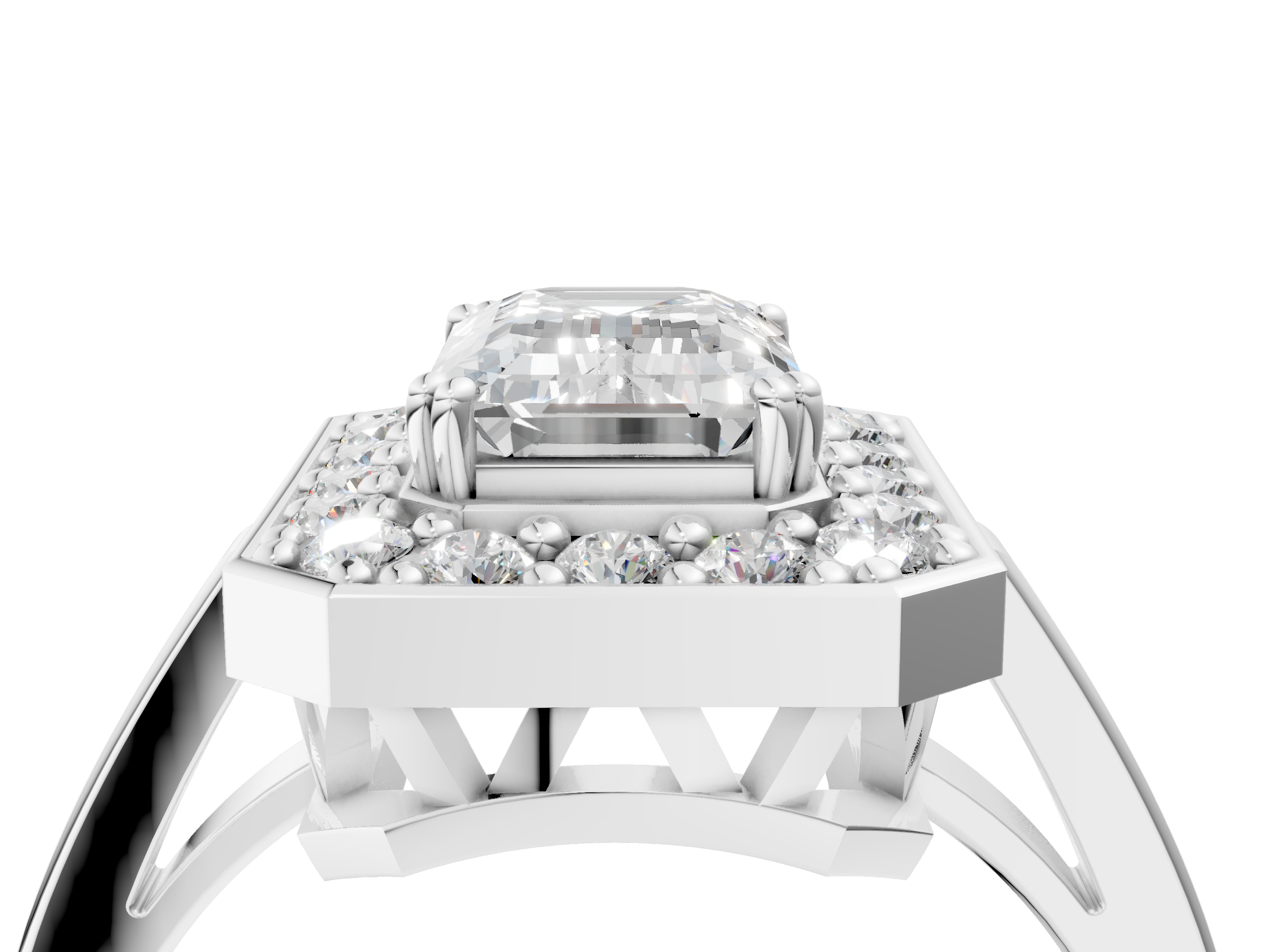White gold Emerald Halo Diamond Ring with Split Shank and Four-Prong Setting_42