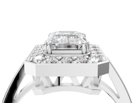 White gold Emerald Halo Diamond Ring with Split Shank and Four-Prong Setting_42