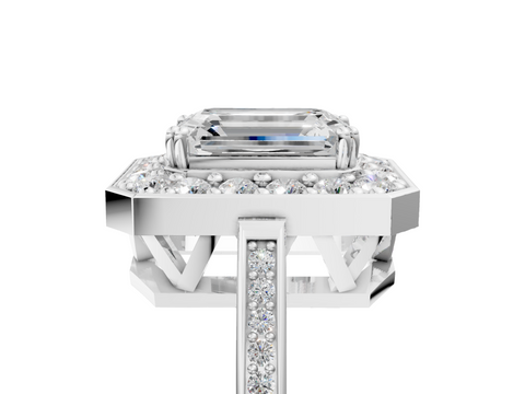 White gold Emerald Halo Diamond Ring with Split Shank and Four-Prong Setting_43