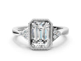 White gold Emerald Halo Diamond Ring with Tapered Band and Four-Prong Setting_15