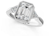 White gold Emerald Halo Diamond Ring with Tapered Band and Four-Prong Setting_16