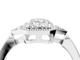 White gold Emerald Halo Diamond Ring with Tapered Band and Four-Prong Setting_19