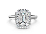 White gold Emerald Halo Diamond Solitaire with Pavé Band and Four-Prong Setting_111