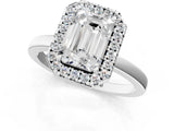 White gold Emerald Halo Diamond Solitaire with Pavé Band and Four-Prong Setting_112