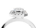 White gold Emerald Halo Diamond Solitaire with Pavé Band and Four-Prong Setting_115