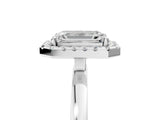 White gold Emerald Halo Diamond Solitaire with Pavé Band and Four-Prong Setting_116
