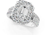 White gold Emerald Halo Diamond Split Shank Engagement Ring with Prong Setting_76