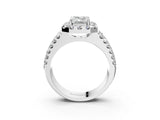 White gold Emerald Halo Diamond Split Shank Engagement Ring with Prong Setting_78