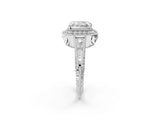 White gold Emerald Halo Diamond Split Shank Ring with Milgrain Detail_50