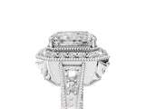 White gold Emerald Halo Diamond Split Shank Ring with Milgrain Detail_54