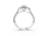 White gold Emerald Halo Milgrain Pave Diamond Ring with Four-Prong Setting 3