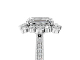 White gold Emerald Halo Milgrain Pave Diamond Ring with Four-Prong Setting 5