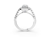 White gold Emerald Halo Milgrain Solitaire with Bezel Set Side Stones and Pave Band_35