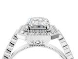 White gold Emerald Halo Milgrain Solitaire with Bezel Set Side Stones and Pave Band_36
