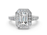 White gold Emerald Halo Pavé Diamond Engagement Ring with Bezel Setting_20