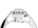 White gold Emerald Halo Pavé Diamond Engagement Ring with Bezel Setting_24