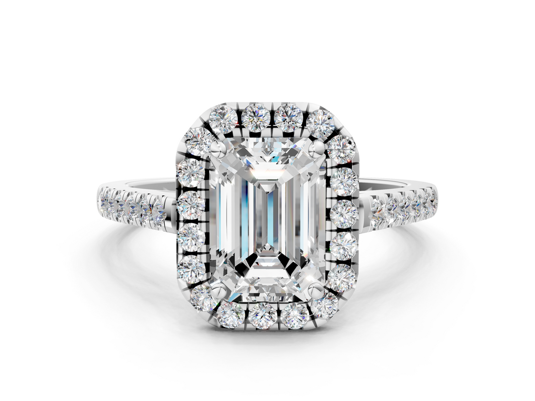 White gold Emerald Halo Pavé Diamond Engagement Ring with Four-Prong Setting_3