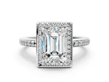 White gold Emerald Halo Pave Band Solitaire Ring with Prong Setting_66