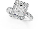 White gold Emerald Halo Pave Band Solitaire Ring with Prong Setting_67