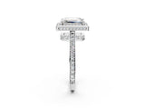 White gold Emerald Halo Pave Band Solitaire Ring with Prong Setting_68