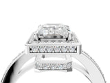 White gold Emerald Halo Pave Band Solitaire Ring with Prong Setting_70