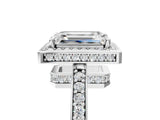 White gold Emerald Halo Pave Band Solitaire Ring with Prong Setting_71