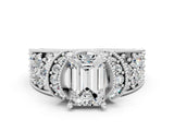 White gold Emerald Halo Pave Diamond Engagement Ring with Milgrain Detailing_49