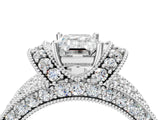 White gold Emerald Halo Pave Diamond Engagement Ring with Milgrain Detailing_52