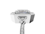 White gold Emerald Halo Round Diamond Milgrain Pave Engagement Ring_14