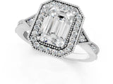 White gold Emerald Halo Round Diamond Milgrain Pave Engagement Ring_16