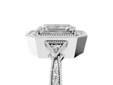 White gold Emerald Halo Round Diamond Milgrain Pave Engagement Ring_20