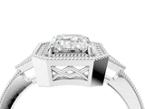White gold Emerald Halo Round Diamond Milgrain Pave Engagement Ring_23