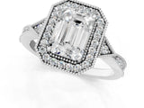 White gold Emerald Halo Round Diamond Milgrain Pave Engagement Ring_32