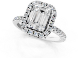 White gold Emerald Halo Round Diamond Pavé Band Four-Prong Ring_4