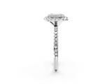 White gold Emerald Halo Round Diamond Pavé Band Four-Prong Ring_5