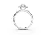 White gold Emerald Halo Round Diamond Pavé Band Four-Prong Ring_6