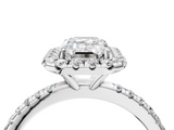 White gold Emerald Halo Round Diamond Pavé Band Four-Prong Ring_7