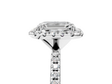 White gold Emerald Halo Round Diamond Pavé Band Four-Prong Ring_8